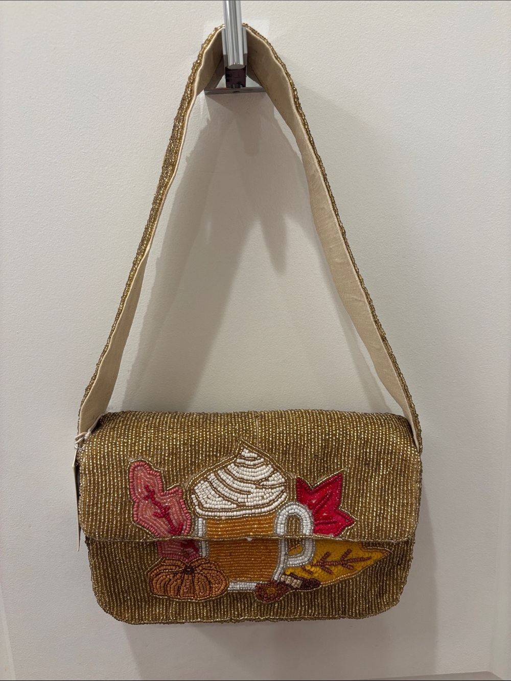 NWT SOL and Mer Beaded Autumn Pumpkin Spice Latte Shoulder Bag